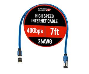 LINKUP - [Certificado 40Gbps Cable de Conexión Ethernet Cat8 Doble Blindaje┃2000MHz (2GHz) Cat8.1┃Cables LAN Prueba del Futuro Compatibles con Cat7A Cat7 Cat6A Redes 25G 10G 1G┃Azul┃7ft (2.1m)
