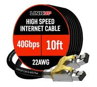 LINKUP - [GHMT & DSX8000 Certificado Cable de Conexión Ethernet Cat8 S/FTP 22AWG Cable Sólido Blindado Doble┃2000MHz 2GHz 40Gbps┃5ª Gen Ethernet LAN Red Cables de Estructura┃Negro┃3m (10 pies)
