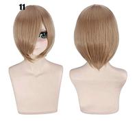 LINLINCD - 28 couleurs 30 cm courte costume fête cosplay perruque noir blanc violet bleu jaune fibre résistante à la chaleur perruque universelle frange peluca 11