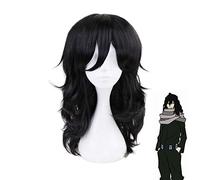 LINLINCD Akademia Shouta Aizawa Perruque de cosplay Mon héros Academia Shouta Aizawa 45 cm Cheveux noirs ondulés résistants à la chaleur Costume de cosplay Boku No Held Academia 1161