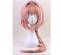 LINLINCD Anime Astolfo Perruque Fate Grand Order Apocrypha Points forts Perruque longue rose queue de cheval Cosplay 80 cm Perruques de cheveux synthétiques résistantes à la chaleur