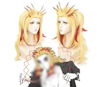 LINLINCD - Anime Coser Anime Cosplay Perruque Demon Slayer Perruque Kimetsu No Yaiba Rengoku Kyoujurou Perruques pour Halloween Perruque de cheveux synthétiques résistante à la chaleur sans