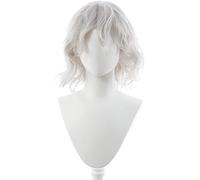 LINLINCD - Anime Coser Anime Cosplay Perruques Hunter×Hunter Neferpitou Perruques blanches mi-longues bouclées avec bonnet de perruque pour Halloween, fête, carnaval