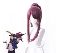 LINLINCD - Anime Coser Peau pruik K/DA Cosplay Perruques Akali Cosplay Headwear- Jeu KDA 45 cm. Perruque de cheveux synthétiques violets mélangés résistants à la chaleur