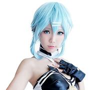 LINLINCD Anime Coser pruik 40 cm courte Ice Blue Wig Sword Art Online Cosplay Perruque Sinon/Asada Shino Costume Perruque Halloween Fête Anime Jeu Cheveux