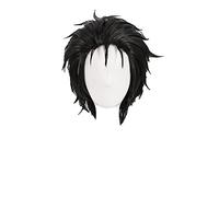 LINLINCD - Anime Coser pruik Steins Gate 0 okabe rintarou Cosplay Perruques courtes noires résistantes à la chaleur + bonnet de perruque