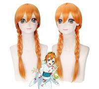 LINLINCD Anime Cosplay Perruque Amour Live Honoka Kousaka Longue Orange Double Tressée Perruques pour Femmes Cheveux Synthétiques Costume Anime Cosplay Perruque 66 cm