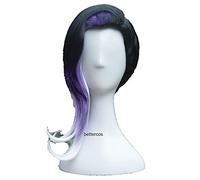 LINLINCD Anime Cosplay Perruque Game Ow. Sombra Cosplay Perruques 40 cm Noir Violet Whtie Ombre Couleurs mélangées Cheveux bouclés Résistant à la Chaleur + Bonnet de perruque