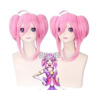 LINLINCD Biamoxer Lol Étoile Gardien Lux Cosplay Perruques La Dame de la Luminosité Femmes Filles Double Queue de Cheval Perruque Halloween Rose Cheveux Courts