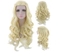 LINLINCD Daenerys Targaryen Perruque tressée Game of Thrones 70 cm pour cosplay, Halloween, costume d'Halloween, perruque longue ondulée pour femme, blond argenté