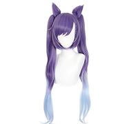 LINLINCD Genshin Pact Keqing Perruque de queue de frange violette longue résistante à la chaleur pour Halloween, fête, cosplay, jeu de rôle