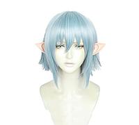 LINLINCD - Jeu Final Fantasy. FF14. Perruque de cosplay Grystone avec oreilles courte lumière bleue résistante à la chaleur + bonnet de perruque