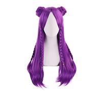 LINLINCD KDA Kai'Sa Perruque longue tressée violette avec chignon pour cosplay KDA Kai'Sa pour femme Cheveux synthétiques résistants à la chaleur Perruque d'Halloween
