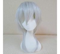 LINLINCD Kingdom Hearts III Riku Perruque de cosplay Longueur moyenne 40 cm Cheveux synthétiques résistants à la chaleur Unisexe Anime Jeu Cosplay Perruque Argenté/blanc Riku