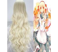 LINLINCD Kozakura Mari Perruque de cosplay Motif anime Kagerou Projet de mariage 120 cm Cheveux longs ondulés blonds laiteux résistants à la chaleur Costume de cosplay + bonnet