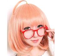 LINLINCD Kyokai no Kanata Kuriyama Mirai Perruque de cosplay courte synthétique avec lunettes rouges et lunettes