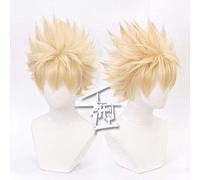 LINLINCD Perruque courte pour cosplay Anime My Hero Academy Baku, No Hero Bakugou Katsuki, Bakugo, en lin, résistante à la chaleur, blond