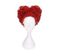 LINLINCD Perruque de cosplay Anime Alice au pays des merveilles La reine rouge courte bouclée rouge perruque cosplay cheveux synthétiques résistants à la chaleur pour femme perruques de cosplay