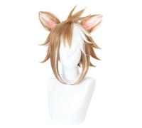 LINLINCD Perruque de cosplay Anime Coser Anime Game pour Genshin Impact Gorou avec deux oreilles à clipser, couleur mélangée, coiffure de fête, perruque synthétique résistante à la chaleur + bonnet de
