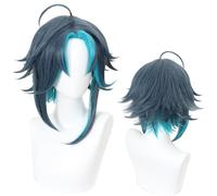 LINLINCD Perruque de cosplay anime Coser Anime pour Genshin Impact Xiao, cheveux moelleux avec dégradé de couleur bleue, perruque de coiffage pour fête à habiller, cheveux synthétiques résistants à la
