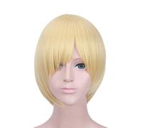 LINLINCD Perruque de cosplay Anime Coser Anime Yuri !!!on Ice Yuri Plisetsky Blond cheveux courts et raides avec bonnet de perruque pour Halloween, fête, carnaval, vie nocturne, concerts