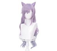 LINLINCD Perruque de cosplay anime Coser pruik Kосис Game Genshin Impact Keqing Cosplay Cosplay Ekor Kuda Campuran Ungu Tahan Panas Halloween Sintetis