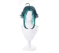 LINLINCD Perruque de cosplay Anime Game Genshin effet Xiao Cosplay Halloween 40 cm Vert mélangée Cosplay Anime Cheveux synthétiques résistants à la chaleur + bonnet de perruque