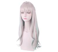 LINLINCD Perruque de cosplay Anime Hanako-Kun Yahiro Nene - Perruque longue pour cosplay - Jeu de rôle - Gris poudré mélangé cyan - 80 cm