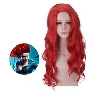 LINLINCD Perruque de cosplay avec film Aquaman Mera - Rouge - Longue bouclée - Cheveux synthétiques ondulés - Pour femme
