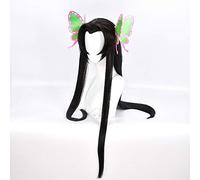LINLINCD Perruque de cosplay avec lame de la tueuse démon Kochou Kanae - Perruque Kimetsu no Yaiba longue noire - Dentelle faible - Cheveux synthétiques + épingle à cheveux + bonnet de perruque avec