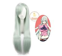 LINLINCD Perruque de cosplay avec les sept péchés mortels Elizabeth Liones - Blanc et vert clair - Pour femme - Cheveux synthétiques + bonnet de perruque - Accessoire de cosplay