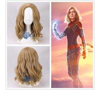 LINLINCD Perruque de cosplay Captain Marvel Coplay pour femme Carol Danvers Blond ondulé Perruque de cheveux synthétiques pour fête d'Halloween Si-224