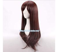 LINLINCD Perruque de cosplay - Cheveux longs et raides - Marron - OW D.Va Hana Song
