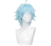 LINLINCD Perruque de cosplay - Cheveux synthétiques courts - Bleu clair - Pour Halloween, carnaval, fête - Pour cosplay de jeu Genshin Impact Chongyun