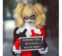 LINLINCD Perruque de cosplay - Commando Harley Quinn - Style peluca blond - Avec clip - Queue de cheval - Résistante à la chaleur - Avec bonnet de perruque