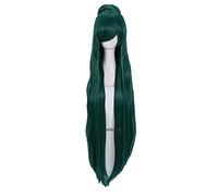 LINLINCD Perruque de cosplay Coser Sailor Moon Sailor Pluto Meiou Setsuna - 100 cm de long - Vert foncé - Résistante à la chaleur - Perruque + bonnet + un chignon