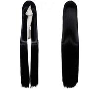 LINLINCD - Perruque de cosplay d'anime droite super longue de 150 cm avec franges - Cheveux synthétiques - Noir - Bleu - Violet - Rouge - Orange - Blanc - Perruque pour femme - Rose net blanc noir