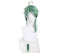 LINLINCD - Perruque de cosplay effet Genshin Baizhu - Chignon amovible - Vert - 90 cm - Longueur : 90 cm - Queue de cheval tressée - Cheveux résistants à la chaleur - Jeu de rôle