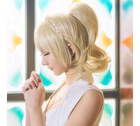 LINLINCD Perruque de cosplay FF15 XV Lunafreya Nox Fleuret Princesse Luna Tressée résistante à la chaleur Costume de cosplay + trappe + casquette