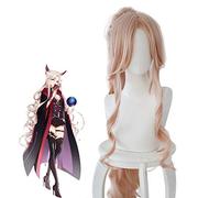 LINLINCD Perruque de cosplay Game Arknights Gitano Cosplay - Cheveux synthétiques - Rose ondulé - Résistant à la chaleur - Pour Halloween et fête - Avec queue de cheval détachable - Taille unique