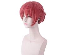 LINLINCD Perruque de cosplay Hanako-Kun Mitsuba - Cheveux synthétiques courts résistants à la chaleur - 35 cm - Queue de cheval - Rose foncé - Cadeau de fête Mitsuba