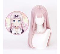 LINLINCD Perruque de cosplay Kaguya-sama Love ist Krieg Chika Fujiwara Cosplay pour femme et fille Cheveux synthétiques 60 cm de long Droit Anime Cos Party Perruque rose