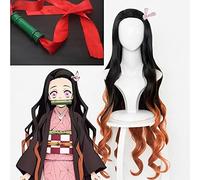 LINLINCD Perruque de cosplay Kamado Nezuko - Cheveux synthétiques résistants à la chaleur - Avec bonnet de perruque et accessoires en bambou - Stylo d'étanchéité - 2 (couleur : perruque et bâton 1)