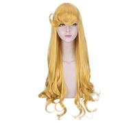 LINLINCD Perruque de cosplay La Belle au Bois Dormant Princesse Aurora Briar Rose Jaune Longue Vague Perruque Cosplay Femme Cheveux Synthétiques Halloween Fête Perruques