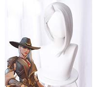 LINLINCD Perruque de cosplay Overwatch Ashe Cosplay - Cheveux synthétiques courts et droits résistants à la chaleur - 30 cm - Perruque de jeu - Blanc argenté - Pour fête