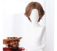 LINLINCD Perruque de cosplay Overwatch Jesse Mccree - 30 cm - Courte - Cheveux synthétiques résistants à la chaleur - Cheveux synthétiques - Centre d'adieu - Costume de fête - Perruque Jesse Mccree