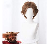 LINLINCD Perruque de cosplay OW Jesse Mccree - Cheveux synthétiques courts - Marron - Pour Halloween, carnaval, cosplay - Avec bonnet