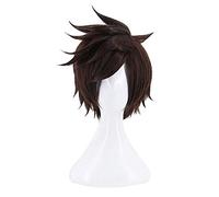 LINLINCD Perruque de cosplay OW Over Watch Tracer Cosplay Perruque courte en fibre foncée résistante à la chaleur Cheveux péruca Cosplay Anime Costume Perruque