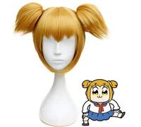 LINLINCD Perruque de cosplay POP Team EPIC Popuko - Perruque Pipimi - Style cosplay - Perruques de cheveux synthétiques de qualité supérieure + bandeaux jaunes + perruque POP en épingle à cheveux