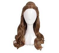 LINLINCD - Perruque de cosplay Princesse Belle et la Bête - Cheveux synthétiques longs ondulés résistants à la chaleur - Brun + bonnet